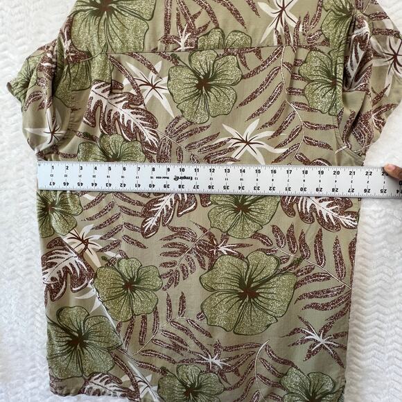 Island Republic Shirt Mens Large Green Tan Floral 100% Silk Hawaiian Vacation - Picture 10 of 12